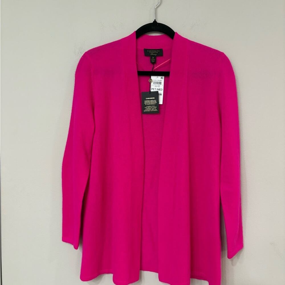 Cashmere Charter Club Fuchsia Open Front Cardigan Petite Medium New With Tags